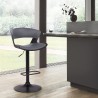 Armen Living Karine Adjustable Swivel Grey Faux Leather and Black Wood Bar Stool with Black Base