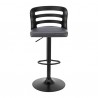 Armen Living Khalia Adjustable Swivel Grey Faux Leather and Black Wood Bar Stool with Black Base Front