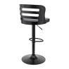 Armen Living Khalia Adjustable Swivel Grey Faux Leather and Black Wood Bar Stool with Black Base Back Angle