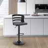 Armen Living Khalia Adjustable Swivel Grey Faux Leather and Black Wood Bar Stool with Black Base