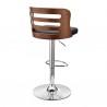 Armen Living Khalia Adjustable Swivel Black Faux Leather and Walnut Wood Bar Stool with Chrome Base Back Angle