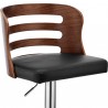 Armen Living Khalia Adjustable Swivel Black Faux Leather and Walnut Wood Bar Stool with Chrome Base Half Front