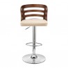 Armen Living Khalia Adjustable Swivel Cream Faux Leather and Walnut Wood Bar Stool with Chrome Base Front