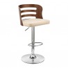 Armen Living Khalia Adjustable Swivel Cream Faux Leather and Walnut Wood Bar Stool with Chrome Base Front Angle