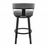 Lorin 26" Swivel Counter Stool in Black Finish and Gray Faux Leather 002 - Lorin 26" Swivel Counter Stool in Black Finish and Gray Faux Leather 002