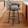 Lorin 26" Swivel Counter Stool in Black Finish and Gray Faux Leather - Lorin 26" Swivel Counter Stool in Black Finish and Gray Faux Leather