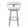 Armen Living Lorin Swivel Counter Stool In Silver Finish With White Faux Leather  004