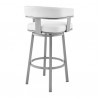 Armen Living Lorin Swivel Counter Stool In Silver Finish With White Faux Leather  005