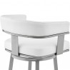 Armen Living Lorin Swivel Counter Stool In Silver Finish With White Faux Leather  006