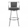 Armen Living Livingston Gray Faux Leather And Brushed Stainless Steel Swivel Bar Stool In Silver 001