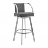 Armen Living Livingston Gray Faux Leather And Brushed Stainless Steel Swivel Bar Stool In Silver 003