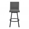 Armen Living Nikole Swivel Bar Stool In Matt Black Finish With Gray Faux Leather 001