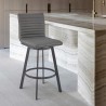 Armen Living Nikole Swivel Bar Stool In Matt Black Finish With Gray Faux Leather