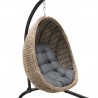 Armen Living Pisces Indoor Outdoor Hanging Egg Swing Chair in Espresso Wicker with Black Iron Stand- Close View