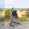 Armen Living Pisces Indoor Outdoor Hanging Egg Swing Chair in Espresso Wicker with Black Iron Stand