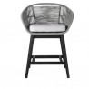 Armen Living Tutti Frutti Indoor Outdoor Bar or Counter Height Bar Stool in Black Brushed Wood with Grey Rope Front View