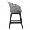 Armen Living Tutti Frutti Indoor Outdoor Bar or Counter Height Bar Stool in Black Brushed Wood with Grey Rope Side View
