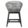 Armen Living Tutti Frutti Indoor Outdoor Bar or Counter Height Bar Stool in Black Brushed Wood with Grey Rope Back View