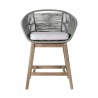 Armen Living Tutti Frutti Indoor Outdoor Bar or Counter Height Bar Stool in Aged Teak Wood with Grey Rope Front