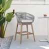 Armen Living Tutti Frutti Indoor Outdoor Bar or Counter Height Bar Stool in Aged Teak Wood with Grey Rope