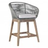 Armen Living Tutti Frutti Indoor Outdoor Bar or Counter Height Bar Stool in Aged Teak Wood with Grey Rope Front Angle View
