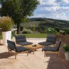 Armen Living Arno Outdoor 5 Piece Teak Wood Seating Set in Charcoal Olefin- Chair Set