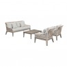 Armen Living Hawaii 4 Piece Outdoor Patio Furniture Set in Acacia Wood and Rope with Grey Cushions Set
