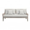 Armen Living Hawaii 4 Piece Outdoor Patio Furniture Set in Acacia Wood and Rope with Grey Cushions Sofa Front