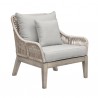 Armen Living Hawaii 4 Piece Outdoor Patio Furniture Set in Acacia Wood and Rope with Grey Cushions Chair Side