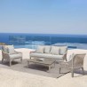Armen Living Hawaii 4 Piece Outdoor Patio Furniture Set in Acacia Wood and Rope with Grey Cushions