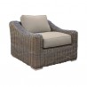 Armen Living Verano 4 Piece Outdoor Patio Furniture Set in Wicker and Acacia Wood with Taupe Cushions Chair Front
