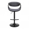 Armen Living Gionni Adjustable Swivel Gray Faux Leather and Black Wood Bar Stool with Black Base Front