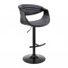 Armen Living Gionni Adjustable Swivel Gray Faux Leather and Black Wood Bar Stool with Black Base Front Angle