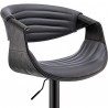Armen Living Gionni Adjustable Swivel Gray Faux Leather and Black Wood Bar Stool with Black Base Front Half