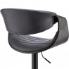 Armen Living Gionni Adjustable Swivel Gray Faux Leather and Black Wood Bar Stool with Black Base Half Back View