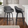 Armen Living Alec 26" Counter Height Swivel Grey Faux Leather and Black Wood Bar Stool