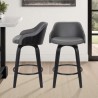 Armen Living Alec 30" Bar Height Swivel Grey Faux Leather and Black Wood Bar Stool