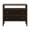 Essentials For Living Highland Open Shelf 2-Drawer Nightstand in Dutch Brown Oak, Polished Brass - Front Angle