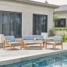 Vifah Kapalua Honey Nautical Eucalyptus Wooden Outdoor Sofa Set, Front Angle - Vifah Kapalua Honey Nautical Eucalyptus Wooden Outdoor Sofa Set, Front Angle