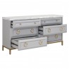 Azure Carrera 6-Drawer Double Dresser in Dove Gray - Angled with Opened Drawer