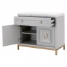 Azure Carrera Media Chest in Dove Gray - Angled with Opened Drawer