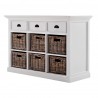 Nova Solo Halifax Mahogany Buffet/3 Drawer/6 Shelves w/ Rattan Baskets - Front Side Angle