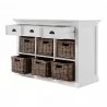 Nova Solo Halifax Mahogany Buffet/3 Drawer/6 Shelves w/ Rattan Baskets - Front Side Opened Angle - Nova Solo Halifax Mahogany Buffet/3 Drawer/6 Shelves w/ Rattan Baskets - Front Side Opened Angle