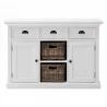 Nova Solo Halifax White Mahogany Buffet, 3 Drawers, 2 Doors and 2 Shelves w/ Rattan Baskets - Front Angle - Nova Solo Halifax White Mahogany Buffet, 3 Drawers, 2 Doors and 2 Shelves w/ Rattan Baskets - Front Angle