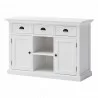 Nova Solo Halifax White Mahogany Buffet, 3 Drawers, 2 Doors and 2 Shelves w/ Rattan Baskets - Front Side Angle - Nova Solo Halifax White Mahogany Buffet, 3 Drawers, 2 Doors and 2 Shelves w/ Rattan Baskets - Front Side Angle