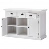 Nova Solo Halifax White Mahogany Buffet, 3 Drawers, 2 Doors and 2 Shelves w/ Rattan Baskets - Front Side Opened Angle