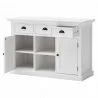 Nova Solo Halifax White Mahogany Buffet, 3 Drawers, 2 Doors and 2 Shelves w/ Rattan Baskets - Front Side Opened Angle - Nova Solo Halifax White Mahogany Buffet, 3 Drawers, 2 Doors and 2 Shelves w/ Rattan Baskets - Front Side Opened Angle