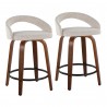 Grotto Upholstered 24" Contemporary Fixed-Height Counter Stool with Swivel in Walnut Wood and Oat Noise Fabric with Round Black Metal Footrest by LumiSource - Set of 2 - Grotto Upholstered 24" Contemporary Fixed-Height Counter Stool with Swivel in Walnut Wood and Oat Noise Fabric with Round Black Metal Footrest by LumiSource - Set of 2
