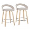 Grotto Upholstered 24" Contemporary Fixed-Height Counter Stool with Swivel in Natural Wood and Oat Noise Fabric with Round Chrome Metal Footrest by LumiSource - Set of 2 - Grotto Upholstered 24" Contemporary Fixed-Height Counter Stool with Swivel in Natural Wood and Oat Noise Fabric with Round Chrome Metal Footrest by LumiSource - Set of 2