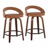 Grotto Upholstered 24" Contemporary Fixed-Height Counter Stool with Swivel in Walnut Wood and Camel Faux Leather with Round Black Metal Footrest by LumiSource - Set of 2 - Grotto Upholstered 24" Contemporary Fixed-Height Counter Stool with Swivel in Walnut Wood and Camel Faux Leather with Round Black Metal Footrest by LumiSource - Set of 2